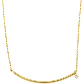 Pinky & Diane Women's Gold Color Bar Necklace, 925 Silver, Line, Curved, Silver, Cubic Zirconia