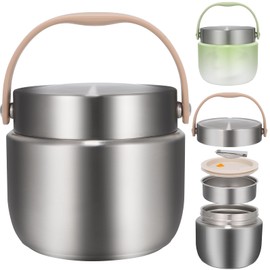 XUANHONG-TECH Thermal Container for Food 1200 ml, Thermal Lunch Box, Stainless Steel Warming Container with Spoon & Lid, Leak-proof & Robust, Ideal for School, Work, Travel & Outdoor (Silver)