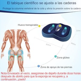 Cojín para Coxis y Ciática Espuma Viscoelástica Mejorar Postura y Reducir Dolores de Espalda.Cojín Silla Gamer o de Oficina.Cojín Ortopédico con Base 