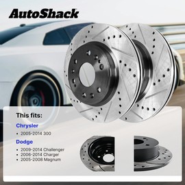 AutoShack Front & Rear Drilled & Slotted Brake Rotors Replacement for 2005-2008 Dodge Magnum 2006-2014 Charger 2009-2014 Challenger 2005-2014 Chrysler 300 E-Coated 4-PC Set ShadowGuard