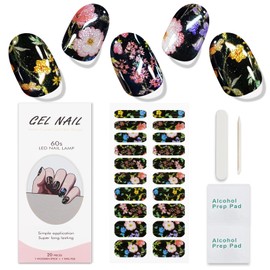 JMEOWIO Nagelfolie UV Härtend Schwarze Bunte Blume UV Gel Nail Strips Nagelsticker Nagelaufkleber Nail Art Dekoration Nageldesign Zubehör