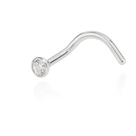 NKlaus Nose Piercing 750 White Gold Nose Stud Spiral Shape 2 mm Zirconia White 11230, White Gold