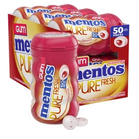 Mentos Pure Fresh Sugar-Free Chewing Gum with Xylitol, Cinnamon, 90% Recyclable Curvy Bottle, 50 Pieces per Bottle, 6 Pack