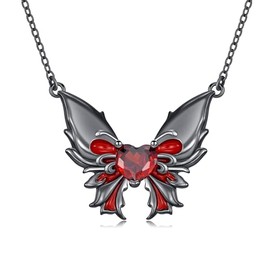 OHAYOO Gothic Butterfly Pendant Necklace for Women 925 Sterling Silver Skull Hand Necklace Gothic Skeleton Necklace Skull Jewlery Gifts-Black Gold Plated