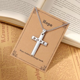 Lcherry Hope Cross Necklace - Religious Baptism Gifts for Men, Christian Jewelry
