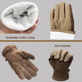 AOUCHI Leather Work Gloves for Women with Cotton Lining, Thorn Proof Gardening Gloves for TIG/MIG Welding, Construction (coffee, Small)