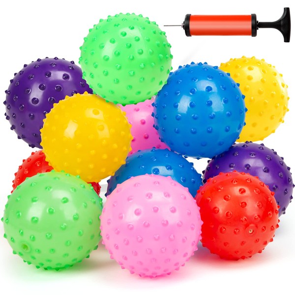 LOVEINUSA Bounce Ball, 12 PCS Edushape Sensory Balls Knobby Party Balls Massage Balls with Air Pump Set 4.72"