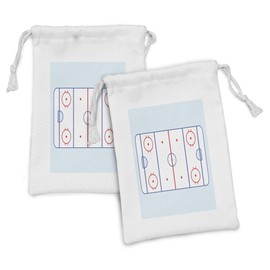 Ambesonne Hockey Fabric Pouch Set of 2, Ice Hockey Field in Blue Tones and Red Graphic Outline for Sport Events, Small Drawstring Bag for Toiletries Masks and Favors, 9" x 6", Blue Red Pale Blue