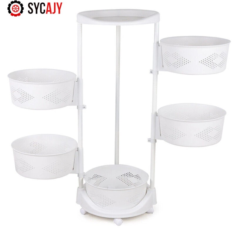 Kitchen Storage Cart Rotating Basket Vegetable Rack Multi-Layer Storage Shelves