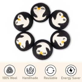 Wool Dryer Balls – Penguin Design Dryer Balls Laundry Reusable – Natural Fabric Softener – 100% Pure New Zealand Wool – Handcrafted in Nepal – 6 Pack Laundry Balls for Dryer