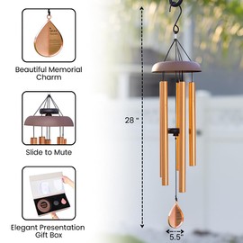 THE WIND CHIME CO 28” Wind Chime with Gift Box – Whispering Hearts Collection – Rose Gold