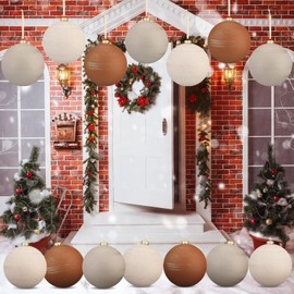 Motionchic 6 Pcs 5.9 Inches Large Textured Christmas Balls Ornaments Neutral Copper Christmas Ornaments Vintage Rustic Xmas Hanging Ornaments Decoration Farmhouse Decor for Xmas Tree (Ivory)