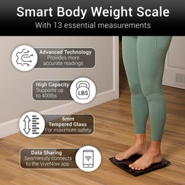 Vive Precision Smart Bathroom Scale for Body Weight (400lbs) - Digital Scale with BMI, Body Fat, Muscle Mass & 10 Extra Measurements - Accurate Home Bath Scale, Easy to Read, Backlit LCD Display