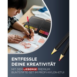 LIEBERGE Premium Colouring Pencils Set in Professional Nylon Case - 72 Colours - Highly Pigmented Coloured Pencils - Shatterproof, Soft Colour Release | Colouring Pens for Adults, Children and Artists