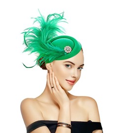 Green Fascinators Hat Feathers on a Headband and a Clip 20s 50s Pillbox Hat Fascinators Feather Hats Derby Headwear Tea Party Headwear Cocktail Wedding Fancy Dress for Girls and Women (Green)