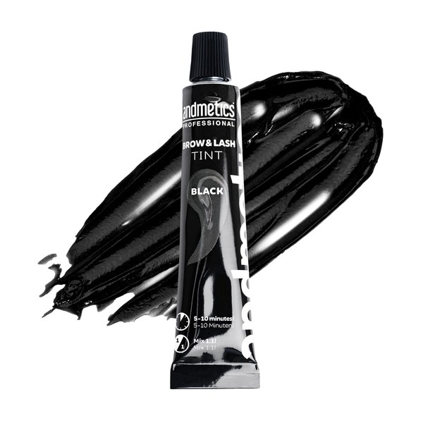 andmetics Eyebrow and Eyelash Colour, Black, Graphite, Intense Colour, without Unwanted Red Stitch, Long-Lasting, Intensive Colouring of Eyelashes and Eyebrows