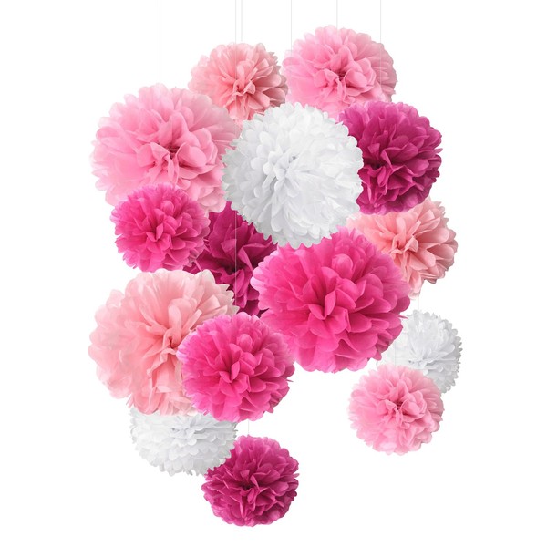 Tissue Paper Pom Poms Flower Ball for Party Decoration and Celebrations 8" 10" 14" 15pcs 8",10"14" Red
