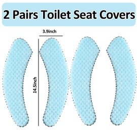 timecity 2Pairs Plush Warm Thick Padded Toilet Seat Cover Mat Non Slip Soft Toilet Seat Cushion Washable Bathroom Warmer Static Cling Toilet Seat Cover Non Adhesive for Toilet (Blue)