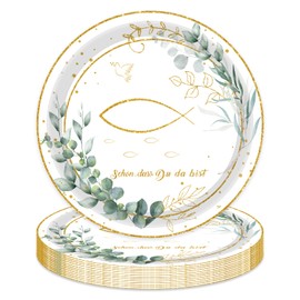 MAGLAUG Paper Plates Confirmation Communion Christening Decoration, Eucalyptus Fish Party Tableware Paper Plates Disposable Plates Table Decoration for Christening Confirmation Communion Decoration