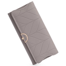 RNIEGA Leather Wallet for Women Trifold Womens' RFID Blocking Wallet Card Holder Purse Clutch with Zipper Coin Pocket,Drak Gray