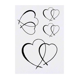 4 x 'Two Love Hearts' Temporary Tattoos - Water Resistant, Skin-Safe, Non-Toxic Transfers, Mixed Sizes (TO00000092)