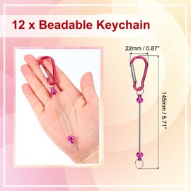 PATIKIL 12 Pcs Beadable Keychains Bars, Metal Beaded Keychain Blanks Bulk Making Supplies Kit with Snap Hook for Pendant DIY Art Crafts, Rose Red
