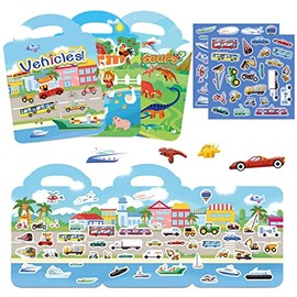 3 Pegatinas Para Niños de 2 a 4 Años,Libros de Calcomanías Reutilizables,Libro de Calcomanias Activas de Regalos de Cumpleaños de Viaje Para Niños y Niñas (Dinosaurios-Vehículos-Granjas)