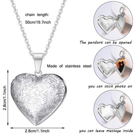 Kawailay 2 Pieces Open Locket Necklace Pictures Photo Pendant Chain Stainless Steel Amulet Necklace for Women, Stainless Steel