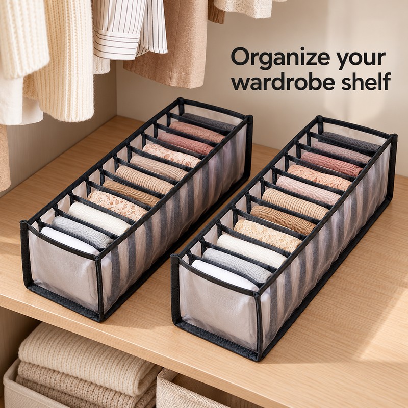 11-Grid Drawer Organizer for Underwear & Socks – 2 Pack