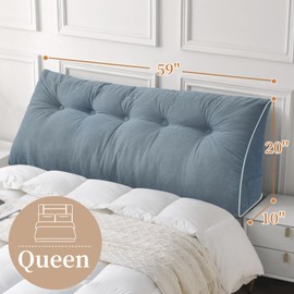 Sasttie Headboard Pillow Queen, Triangular Wedge Pillow Headboard, Wedge Headboard Pillow for Bed Sofa, Daybed Pillows for Sitting up, Reading or Working with Removable Cover, Greyish Blue