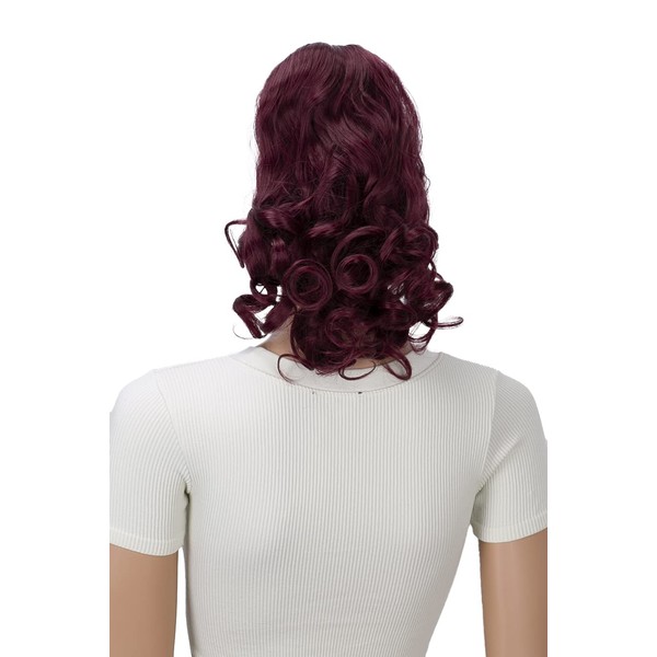 CAISHA by PRETTYSHOP 2 IN 1 Ponytail 12" Or 14" Hairpiece Clip On Extension Voluminous Wavy Burgundy Red H17-2