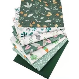 CraftsFabrics 7pcs/lot Green Series Floral Woodland Forest Fabric Bundles (25cmx25cm)