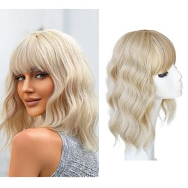 viviaBella Hair Topper With Bangs Loose Water Wave Hairpiece Clip in Synthetic Hair Topper Synthetic Hair Toupee for Women Girls (13inch, Mixed Blonde)