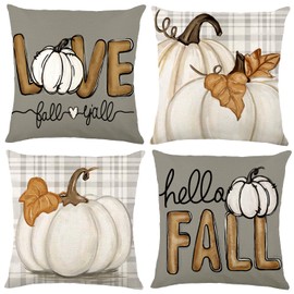 Heirloom Haven Fall Pumpkin Throw Pillow Covers 18x18 Set of 4, Maple Leaves Love Autumn Thanksgiving Harvest Decorative Pillows Outdoor Farmhouse Seasonal Cushion Case for Home Sofa Couch Decor