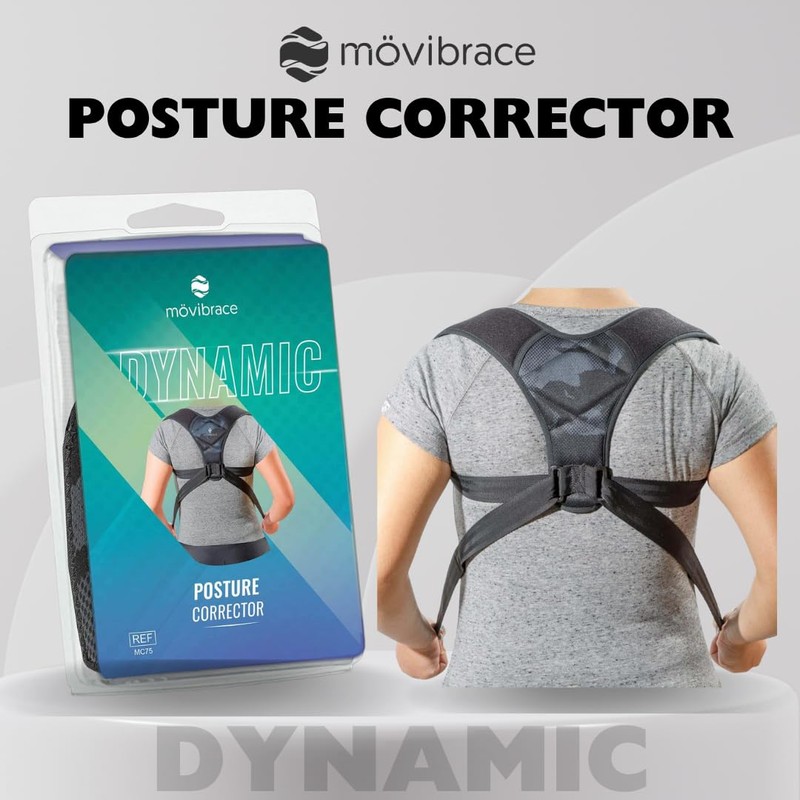 Movibrace Posture Corrector Back Support Brace, Adjustable Shoulder Support, Black