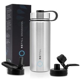 REFYLL easy-FYLL Stainless Steel Water Bottle, 500 ml or 1000 ml, Premium Insulated Bottle for Hiking, Fitness, Biking, School and the Office, Water Bottle with Sports Lid, silver