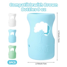 3 Pack Silicone Sleeves for Dr. Brown Glass Baby Bottles, Drop Safe Silicone Sleeve for Dr. Brown Wide Neck Glass Bottles 9 oz(White,Green,Blue)