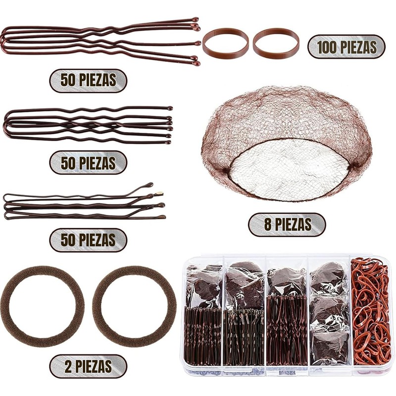 260Piezas Kit Profesional Moños Recogidos Horquillas Pasadores Gomas Horquillas En