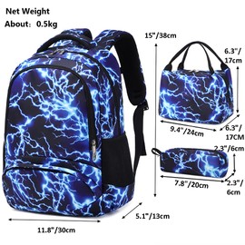 Kimwadalh Lightning Backpack Schoolbag Set Teens School Backpacks Boys and Girls Backpack Unisex Rucksack Casual Daypack for Travel Camping Hiking Backpack