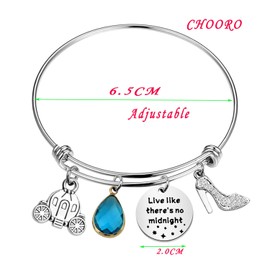 CHOORO Cinderella Inspired Charm Bangle Live Like There's No Midnight Bracelet Fables and Fairytale Gift For Her (No Midnight Bracelet)