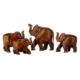 Rastogi Handicrafts Wooden Elephant Family of 4 elephant Antique Looking Gifts Souvenir Home decor, Collectible Figurine