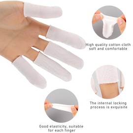 100 Pieces Cotton Finger Cots,Cloth Finger Cots Finger Toe Sleeves Fingertips Protective Cover Thumb Protector Finger Tips Protector Comfortable and Breathable, Absorb Sweat (White)
