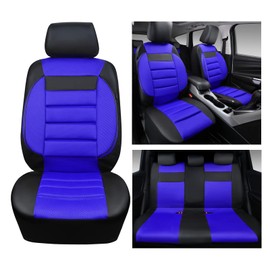 CAR PASS Leather 3D Foam Back Support Car Seat Covers Full Set Air Mesh Automotive Seat Covers, All Season Car Seat Cover Fit Automotive,SUV,Sedan,Van, Airbag Compatible Elegance(Black and Blue Royal)