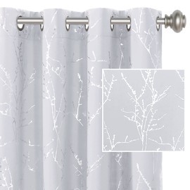 H.VERSAILTEX Blackout Curtains for Bedroom Foil Print Twig Tree Branch Thermal Insulated Grommet Curtains Light Blocking Thick Soft Window Curtains for Living 52 x 84 Inch, 2 Panels, Greyish White
