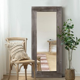 NeuType 58" x 24" Large Mirror Wood Frame FloorMirror Full Length Full Body Mirror Bathroom Mirrors for Wall Vintage Walnut Mirror Boho Mirror Rectangle Mirror Standing Mirror Hanging Mirror