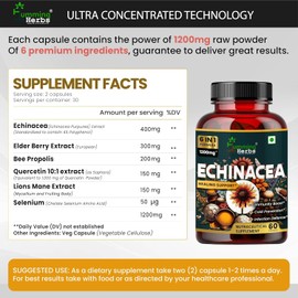 Humming Herbs Echinacea 1200Mg Elderberr,Bee Propolis & Selenium-Complex Cold Prevention,& 6 in 1 Formula 60 Capsules Non GMO