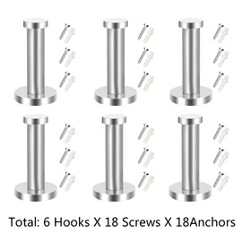 EBOOT 6 Pieces Stainless Steel Wall Mount Robe Coat Hook Towel Wall Hook (3 Inch, Silver)