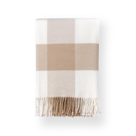 Hofdeco Premium Coastal Decorative Throw Blanket for Patio Couch Sofa, Neutral Tan Buffalo Plaid with Fringe, 52"x72"