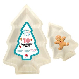 Leafique 17 x 12 Inch Palm Leaf Christmas Tree Trays (Pack of 10) – Eco Friendly Bamboo Disposable Charcuterie Board, Biodegradable Holiday Serving Platters