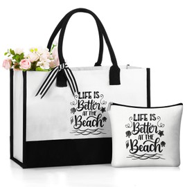 Sieral 3 Pcs Beach Gifts for Women Life Is Better at the Beach Canvas Tote Bag Makeup and Bag Stainless Steel Insulated Tumbler for Christmas Birthday Mother's Day Gifts